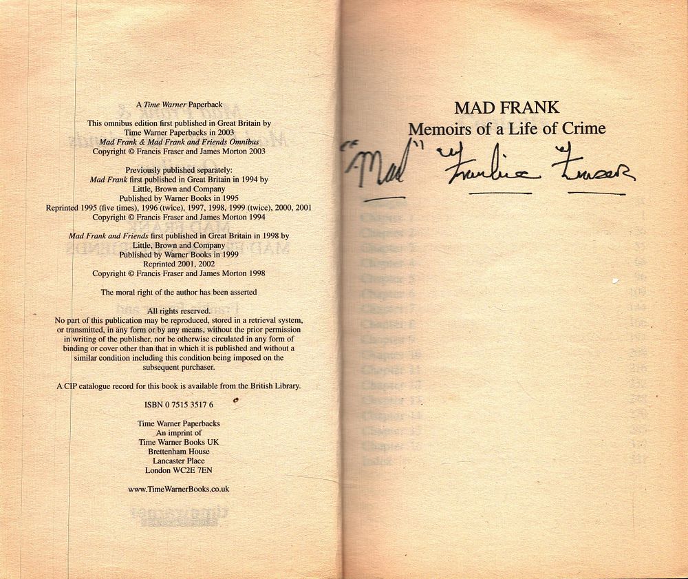 Lot 222: Frankie Fraser signed Paperback Book Titled Mad Frank...