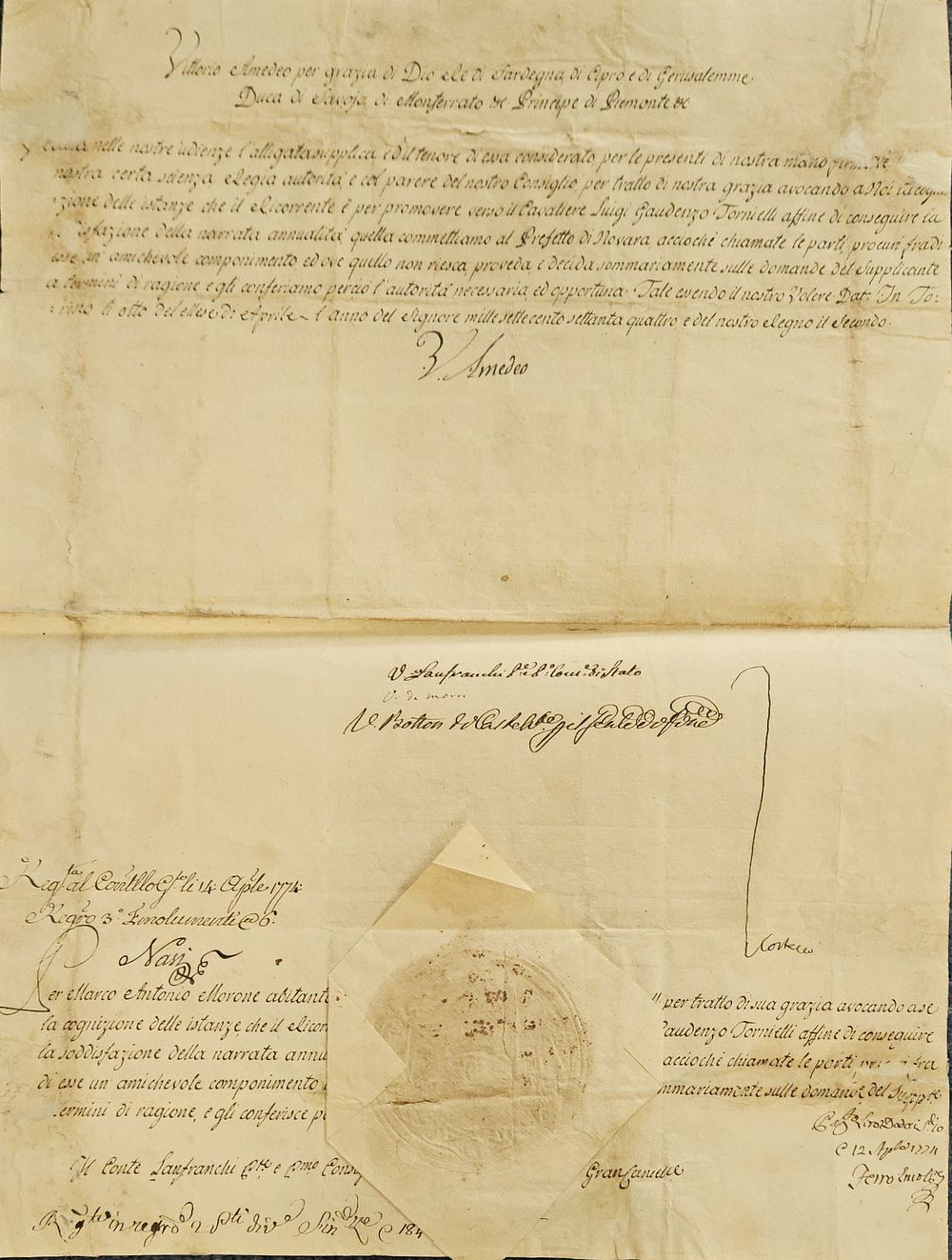 Lot 231: Historical Political Italian Document signed by Victor Amadeus...