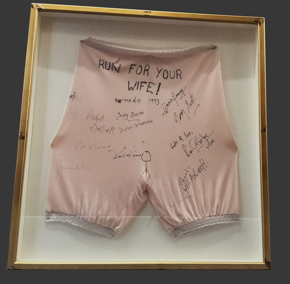 Lot 236: Pink Bloomers "Run For your Wife" multi signed,...