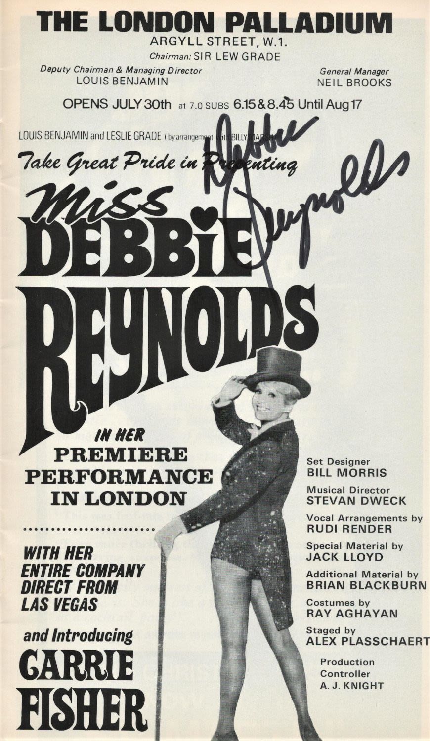 Lot 204: Actor, Debbie Reynolds signed London Palladium 1974 souvenir...