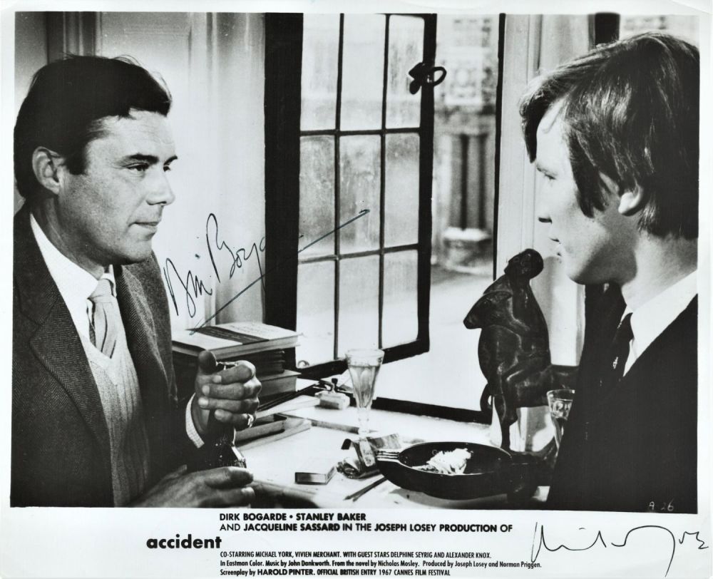 Lot 208: Michael York and Dirk Bogarde signed 10x8 black...