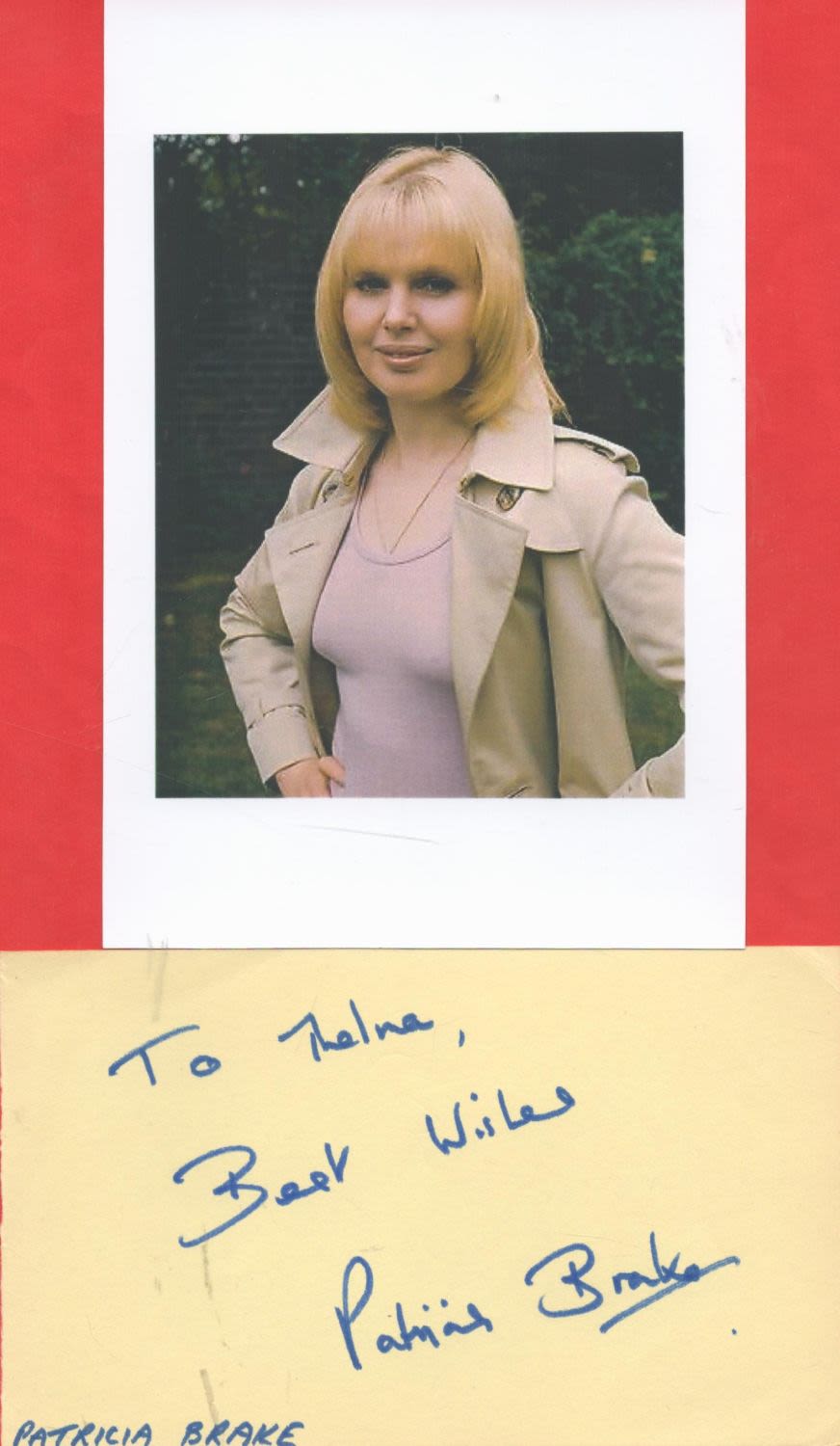 Lot 304: Actor, Patricia Brake signature piece featuring a signed...
