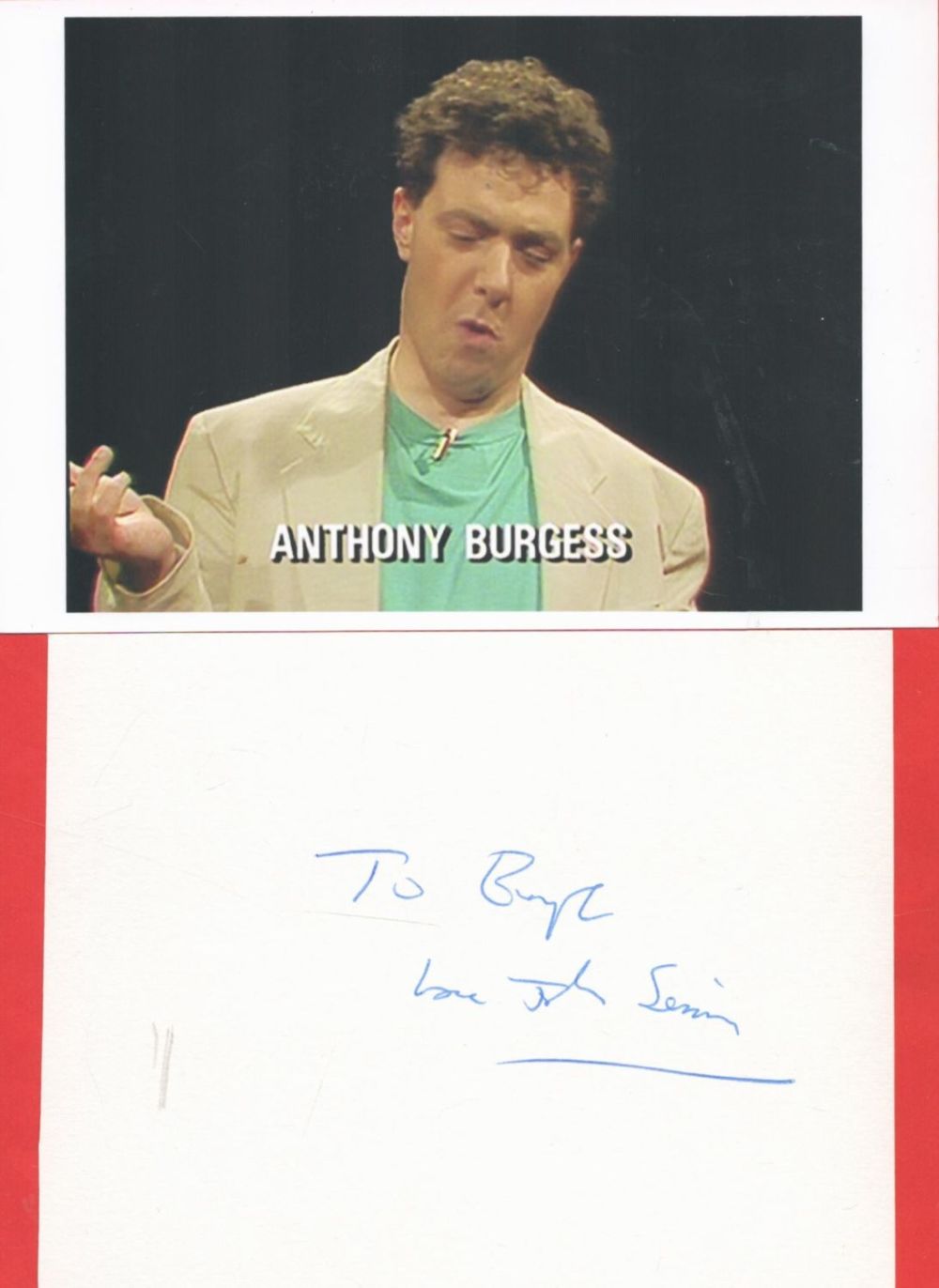 Lot 305: Anthony Burgess signature piece featuring a signed white...