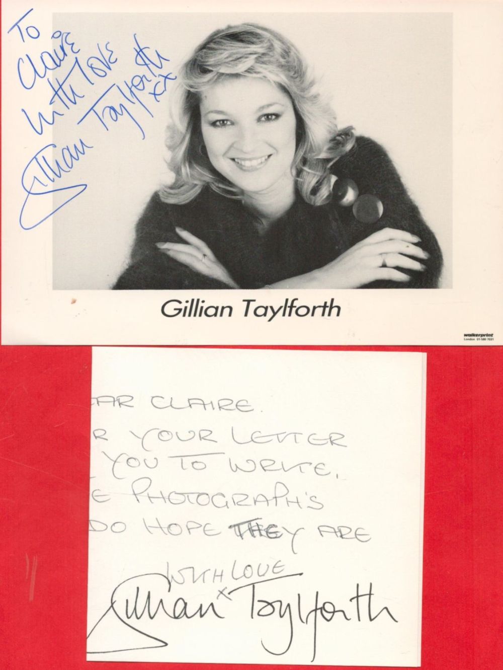 Lot 325: Actor, Gillian Taylforth signed 6x4 black and white...