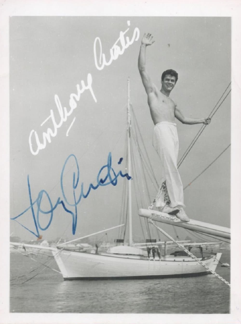 Lot 373: Tony Curtis, a vintage 4x3 photo with printed...