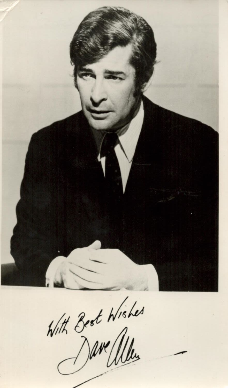 Lot 457: Dave Allen signed 6x4 black and white photo....
