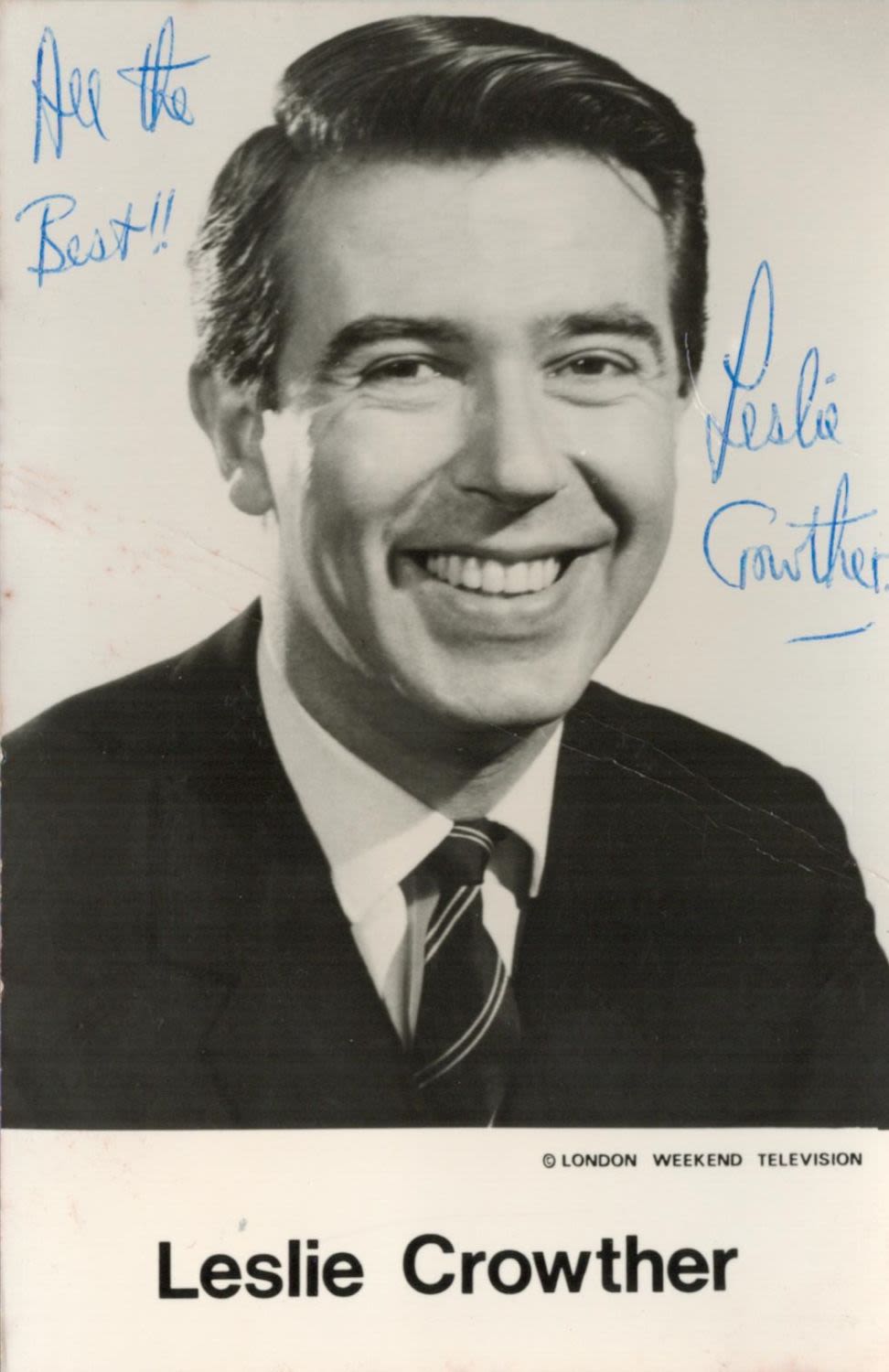 Lot 462: Leslie Crowther signed 6x4 black and white photo....