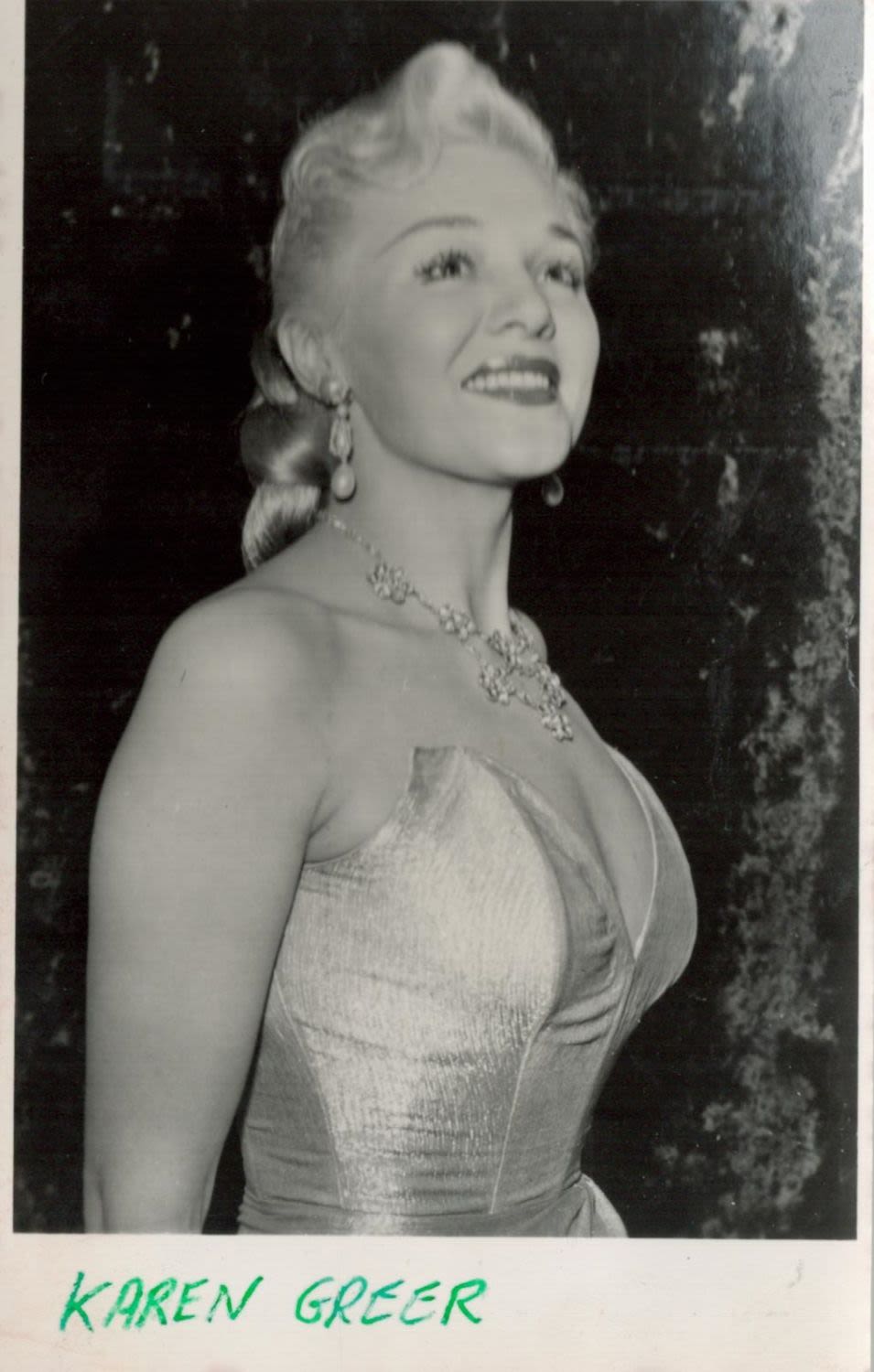 Lot 484: Karen Greer signed 6x4 black and white photo....