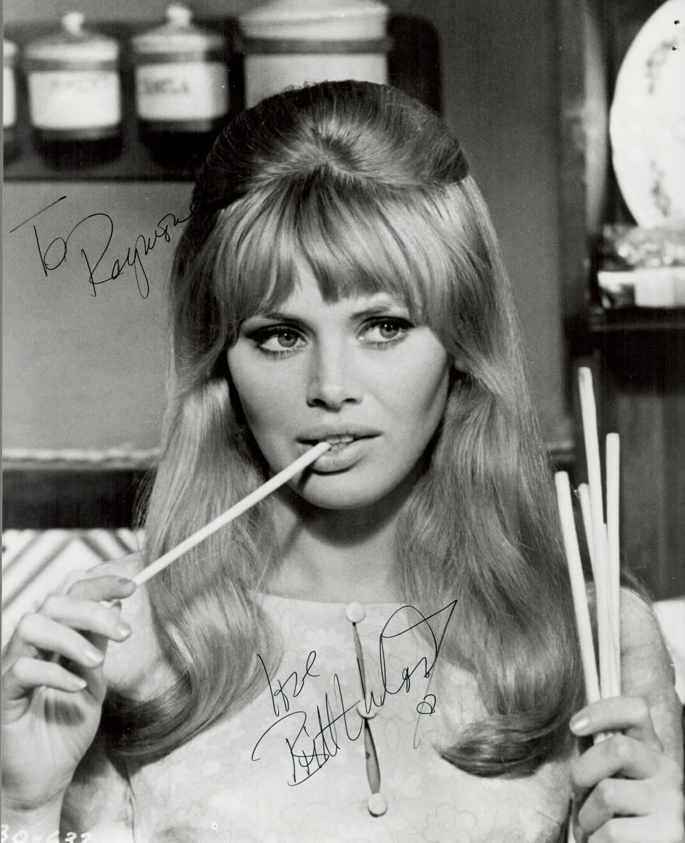 Lot 497: Britt Ekland signed 10x8 black and white photo....
