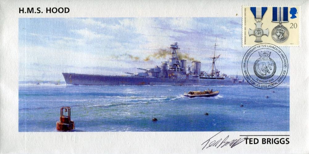 Lot 789: HMS Hood. FDC hand signed by Ted Briggs,...