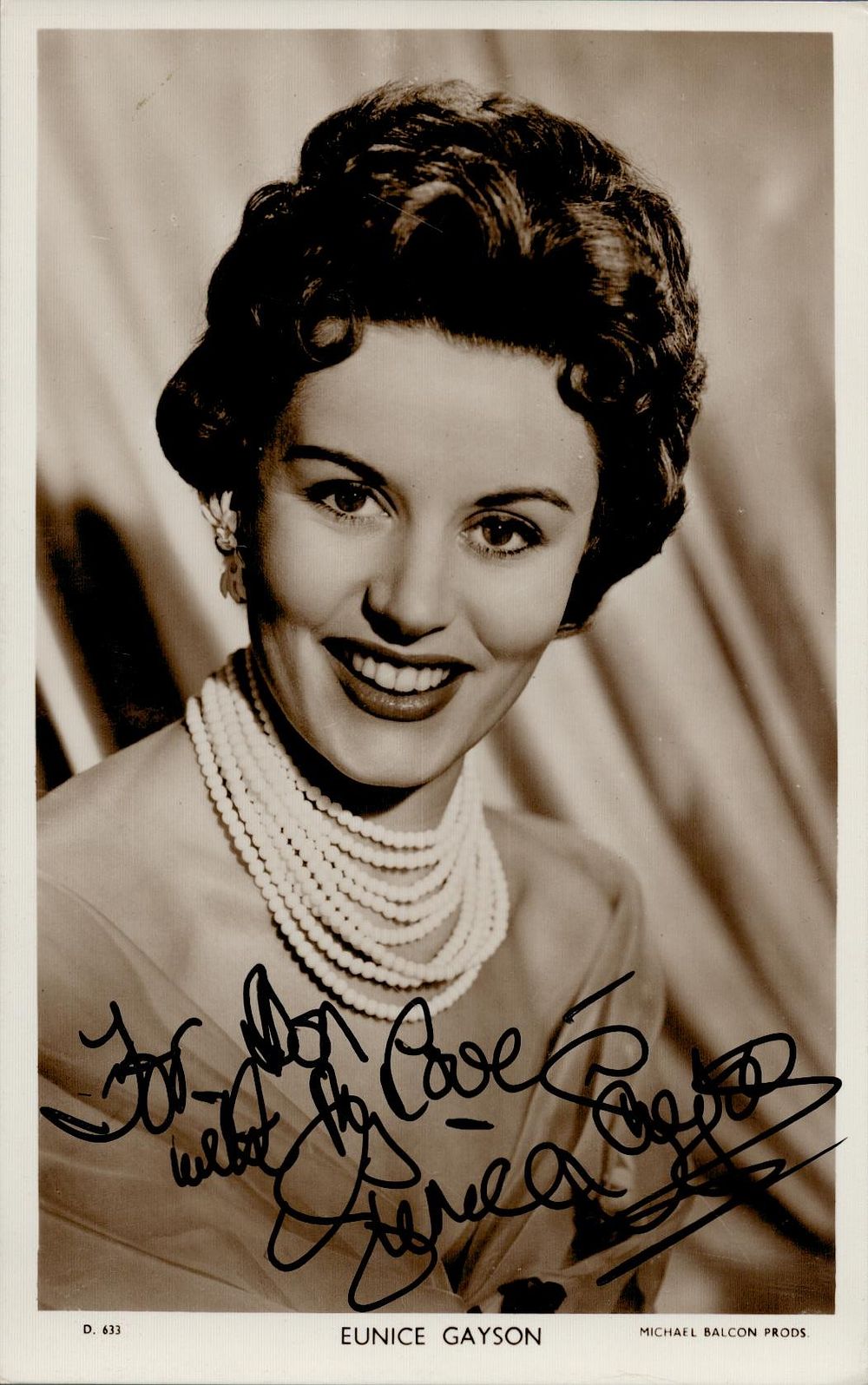 Lot 571: Eunice Gayson signed 6x4inch vintage black and white...