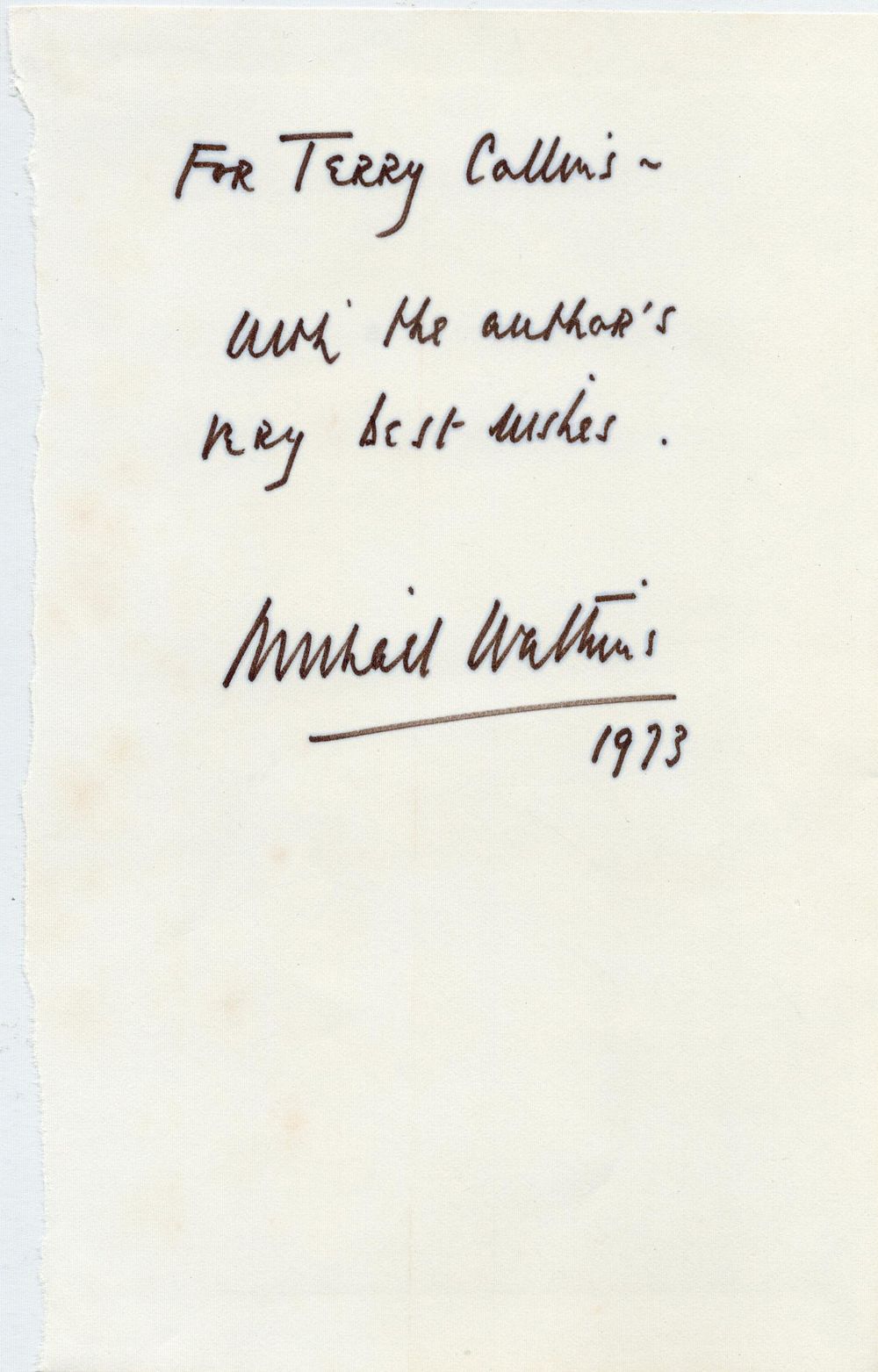 Lot 578: Michael D. Watkins 1973 signed book cover. Inscribed....