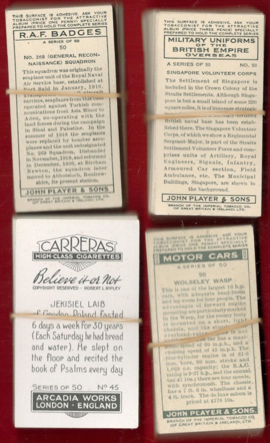 Lot 299: Cigarette Cards 2 Full Sets of 50 plus...