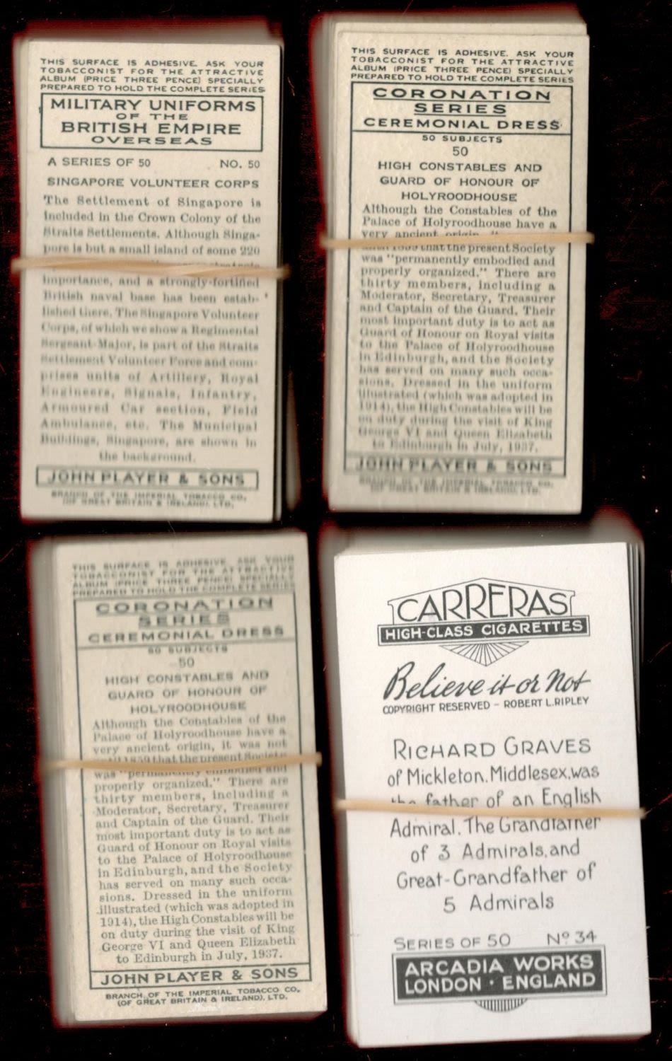 Lot 305: Cigarette Cards 2 Full Sets of 50 plus...
