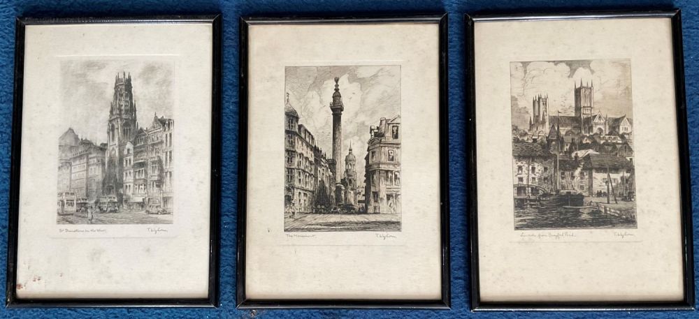 Lot 463: 3 x Tom Waghorn Etchings in Frames Approx....