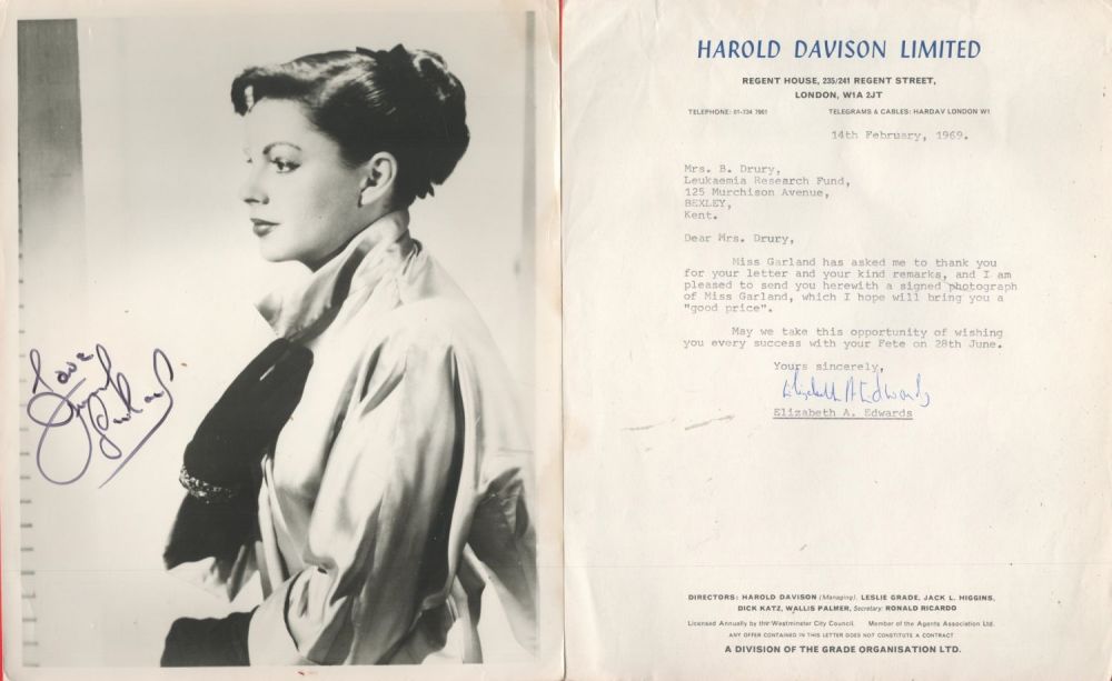 Lot 15: Judy Garland signed 10x8 vintage black and white...
