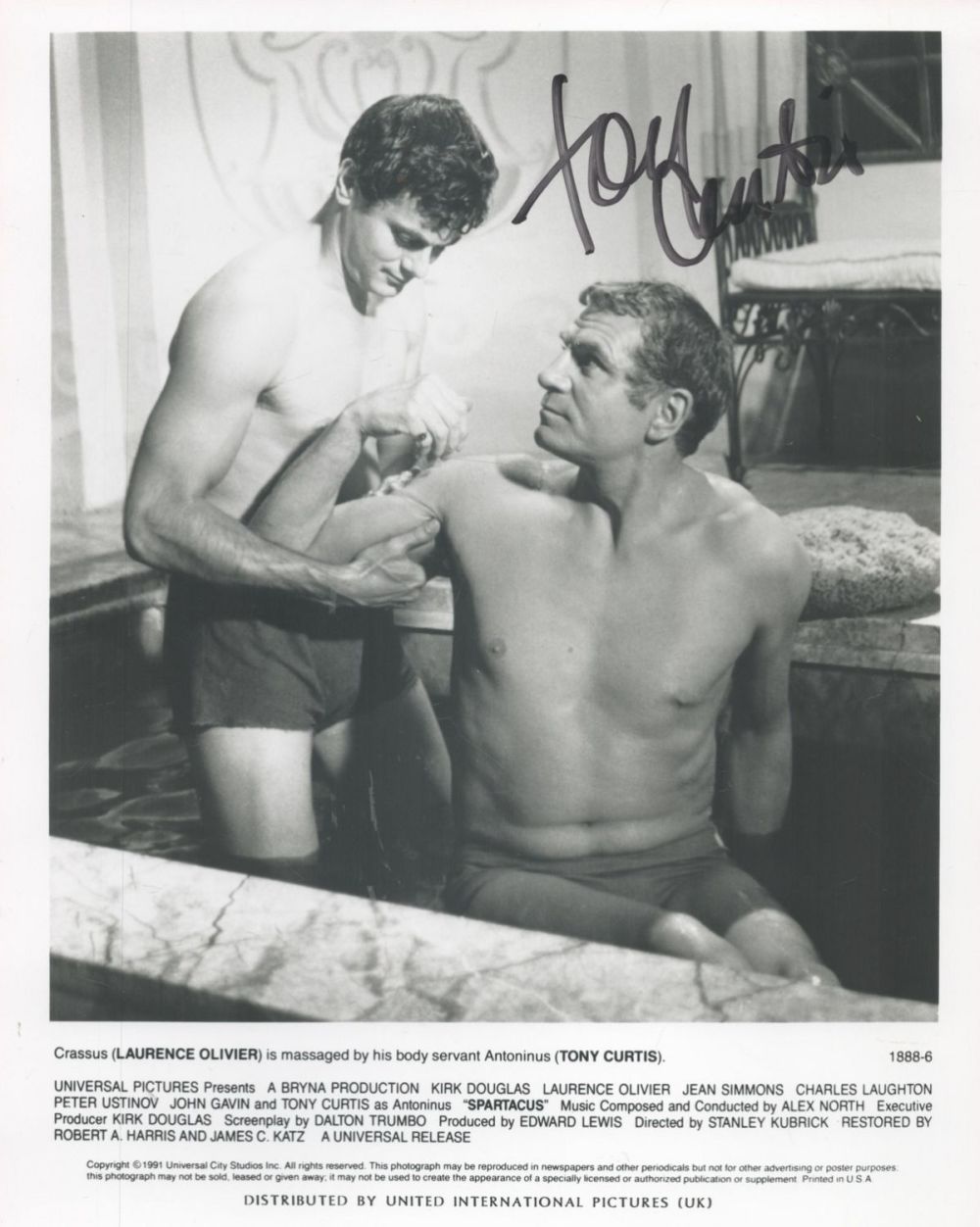 Lot 54: Tony Curtis signed 10x8 Spartacus black and white...