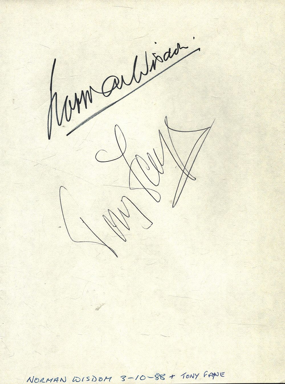 Lot 449: Norman Wisdom & Tony Fayne signed Autograph page...
