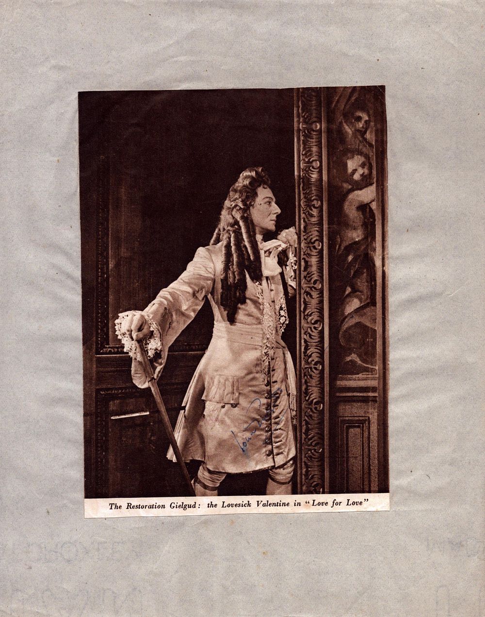 Lot 454: John Gielgud signed sepia newspaper photo attached to...