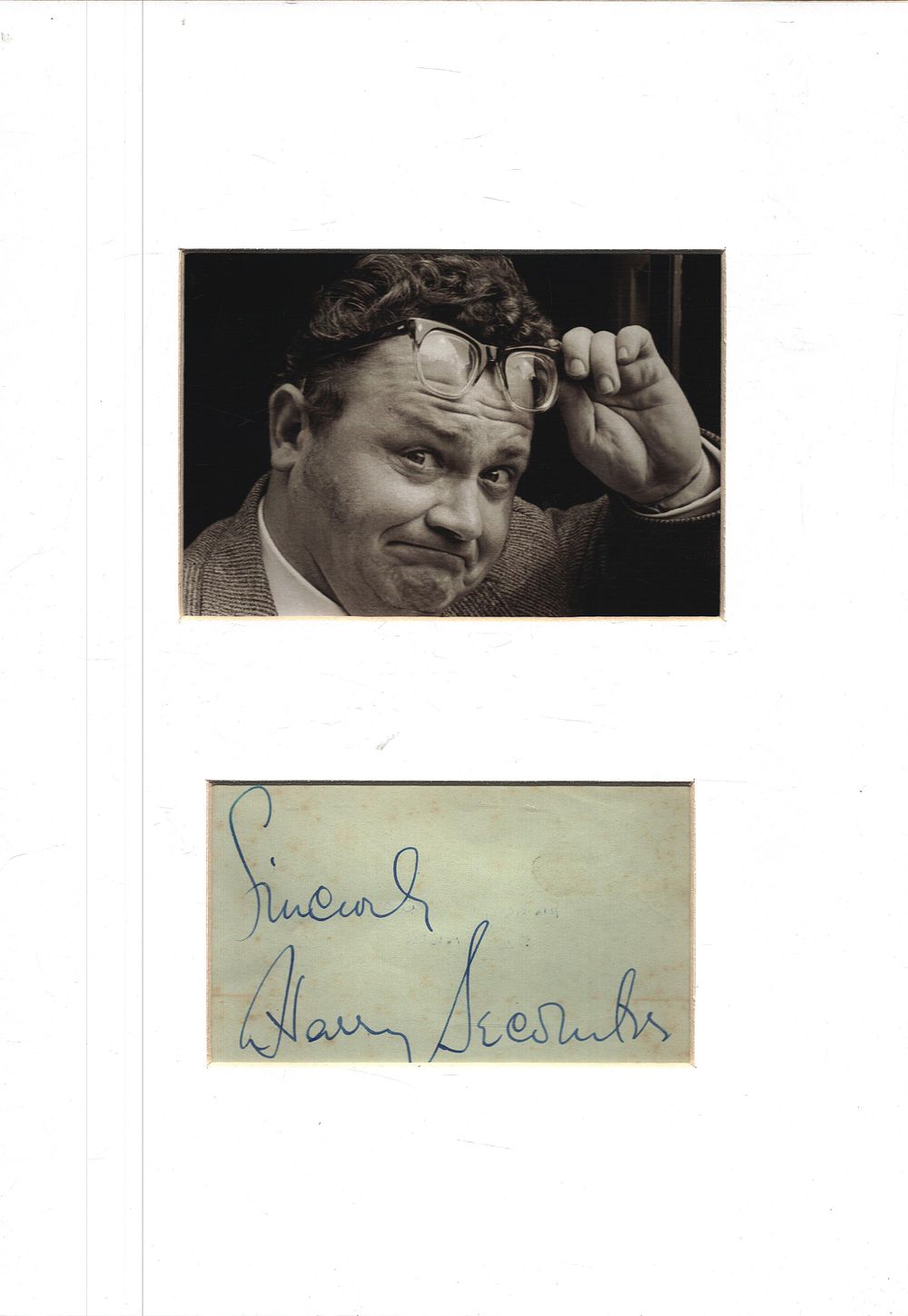 Lot 475: Harry Secombe signed album page, mounted below black...