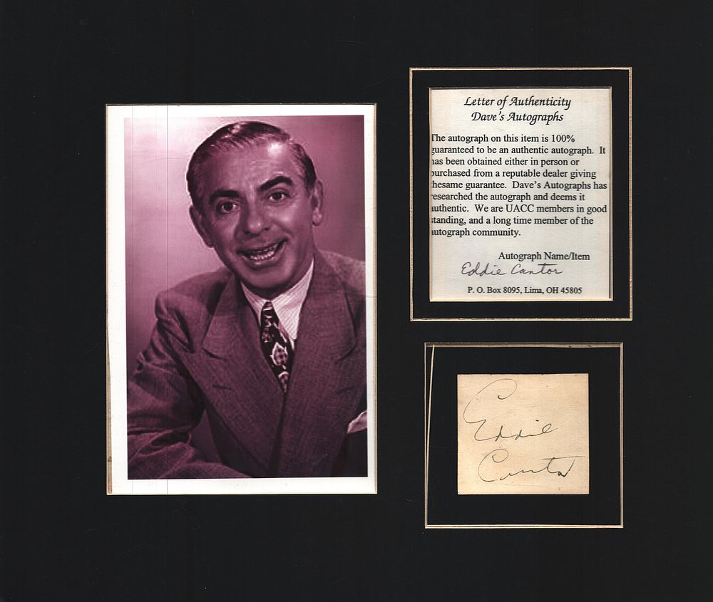 Lot 478: Eddie Cantor signature piece mounted alongside black and...