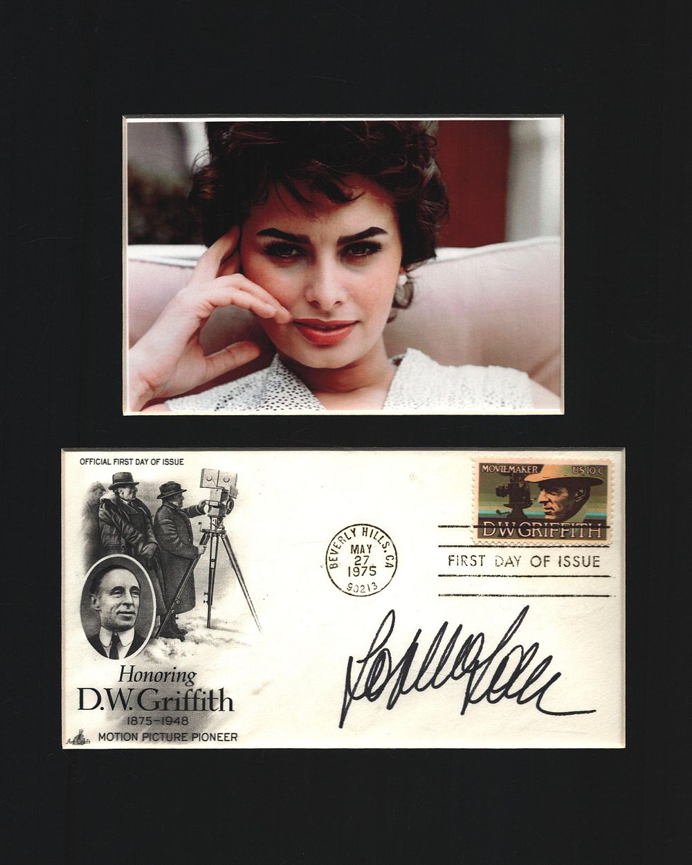 Lot 480: Sophia Loren signed FDC mounted below colour photo....