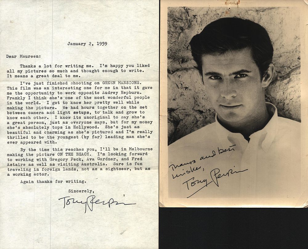 Lot 512: Tony Perkins TLS Thank you Letter dated 2nd...