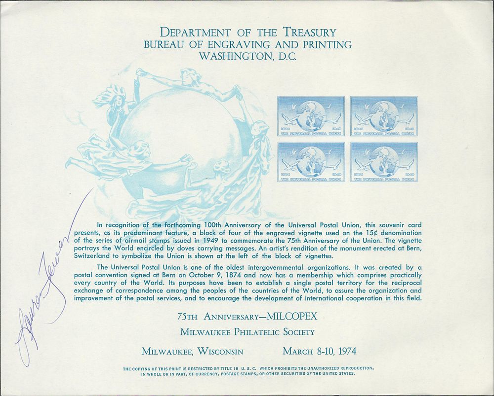 Lot 569: Lauren Tewes signed stamp info sheet. Good condition....