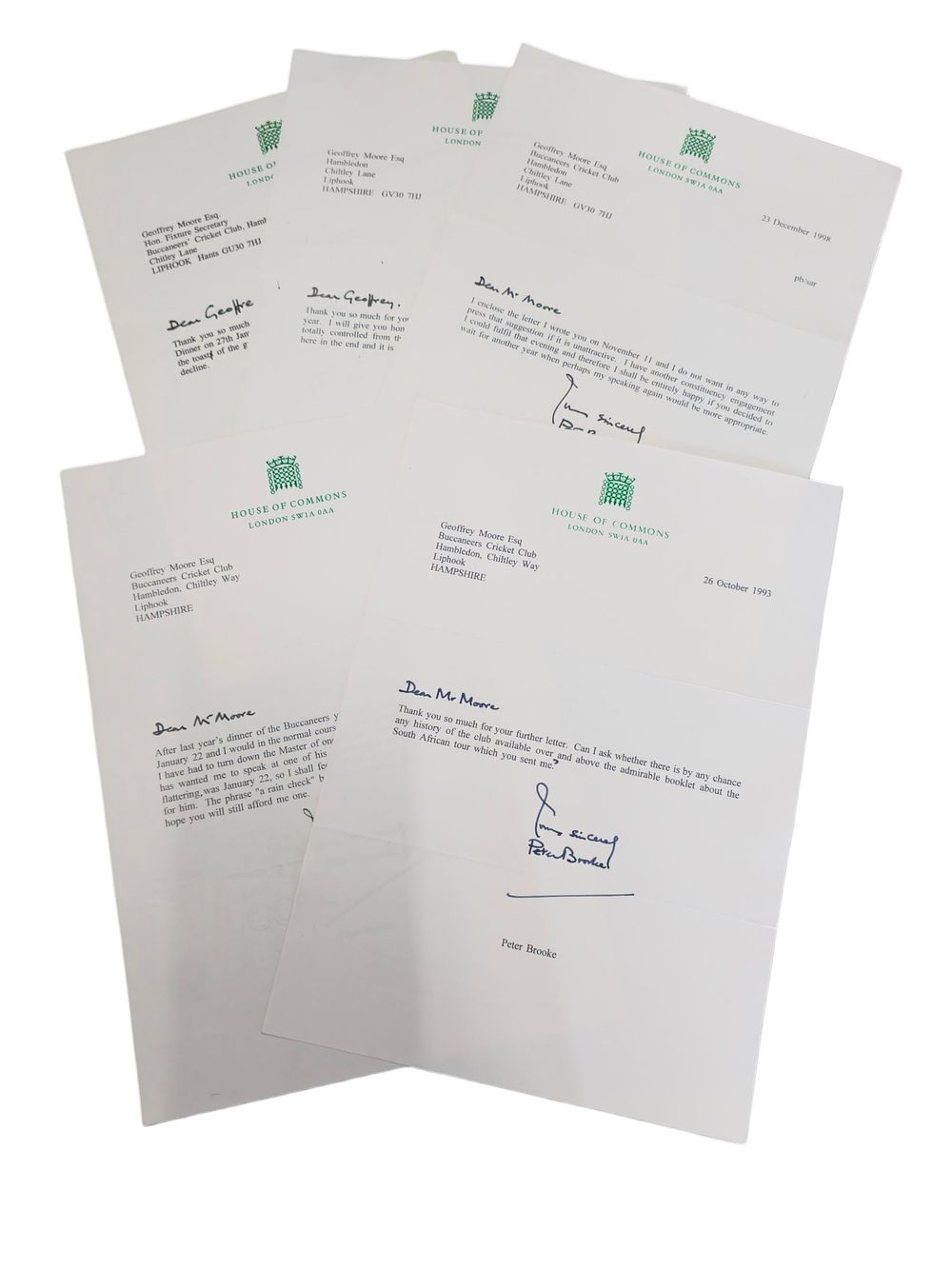 Lot 606: Peter Brooke signed typed letters 5 total on...