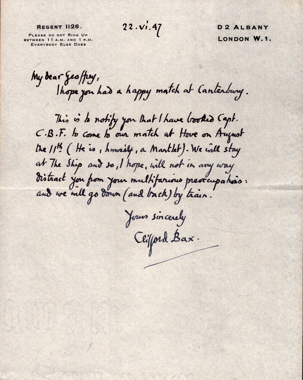 Lot 607: Clifford Bax signed handwritten letter dated 1947 on...