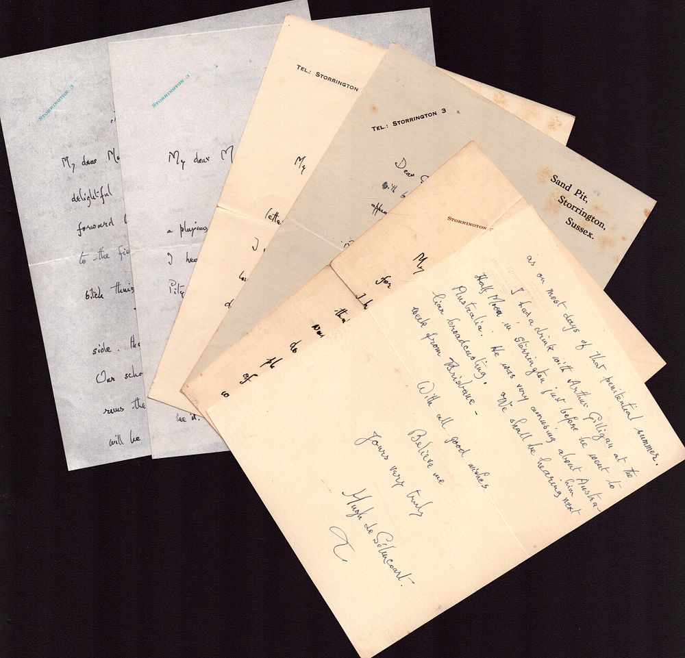 Lot 608: Hugh de Sélincourt signed handwritten letters 6 signed...