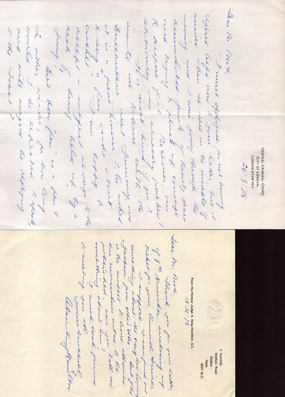 Lot 610: Alan King-Hamilton signed handwritten letters on headed paper...