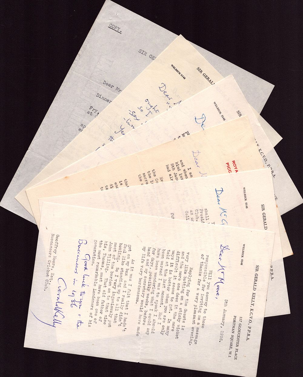 Lot 611: Sir Gerald Kelly signed typed and handwritten letters...