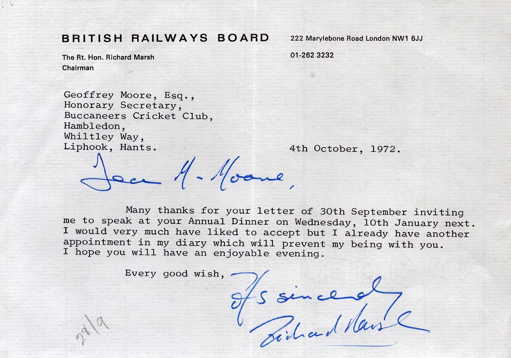 Lot 614: Richard Marsh, Baron Marsh signed typed letter on...