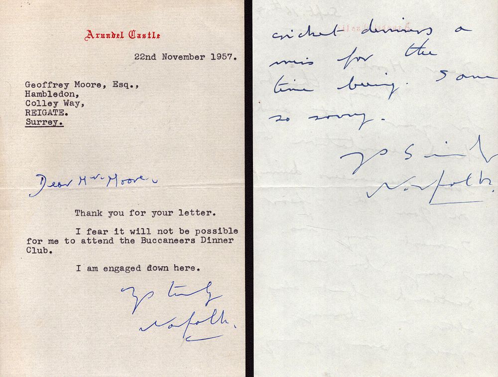 Lot 615: Bernard Fitzalan-Howard, 16th Duke of Norfolk signed handwritten...