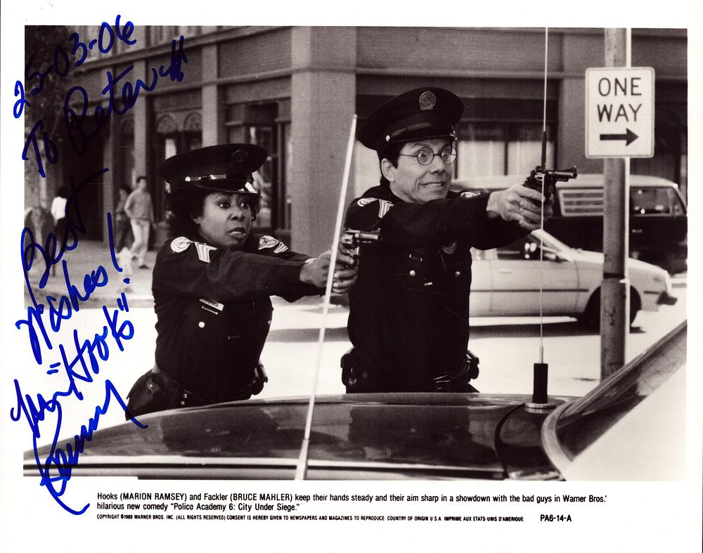 Lot 159: MARION RAMSEY (1947-2021) Actress signed ‘Hooks’ Police Academy...