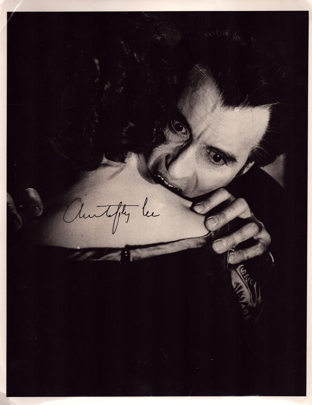 Lot 197: Christopher Lee signed 10x8inch vintage Dracula black and...