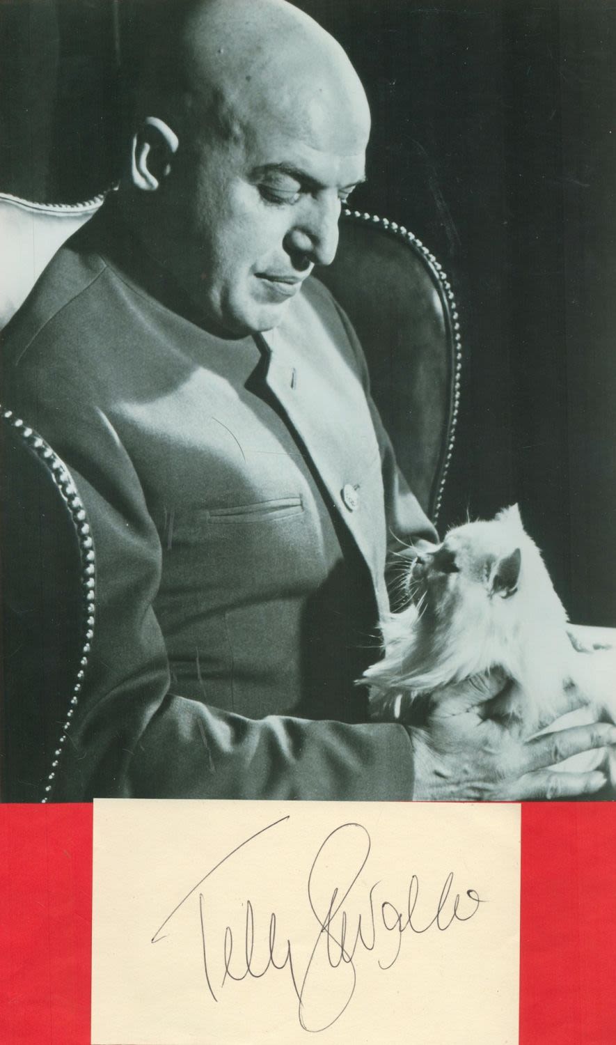 Lot 220: Telly Savalas signed 6x3 album page and 10x8...