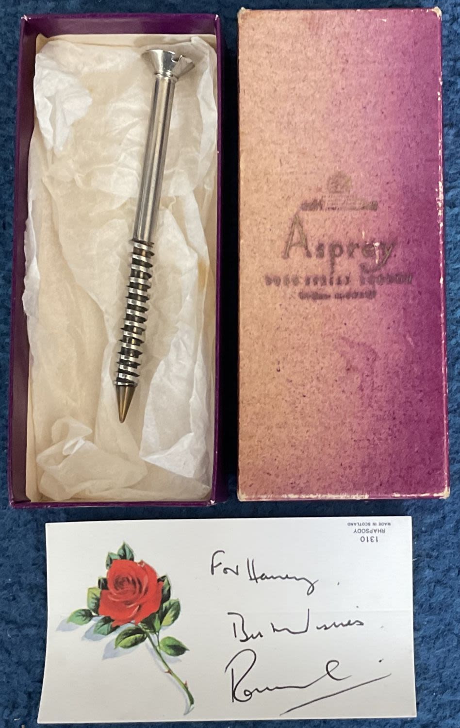 Lot 254: Ronnie Corbett owned Asprey screw pen and signed...