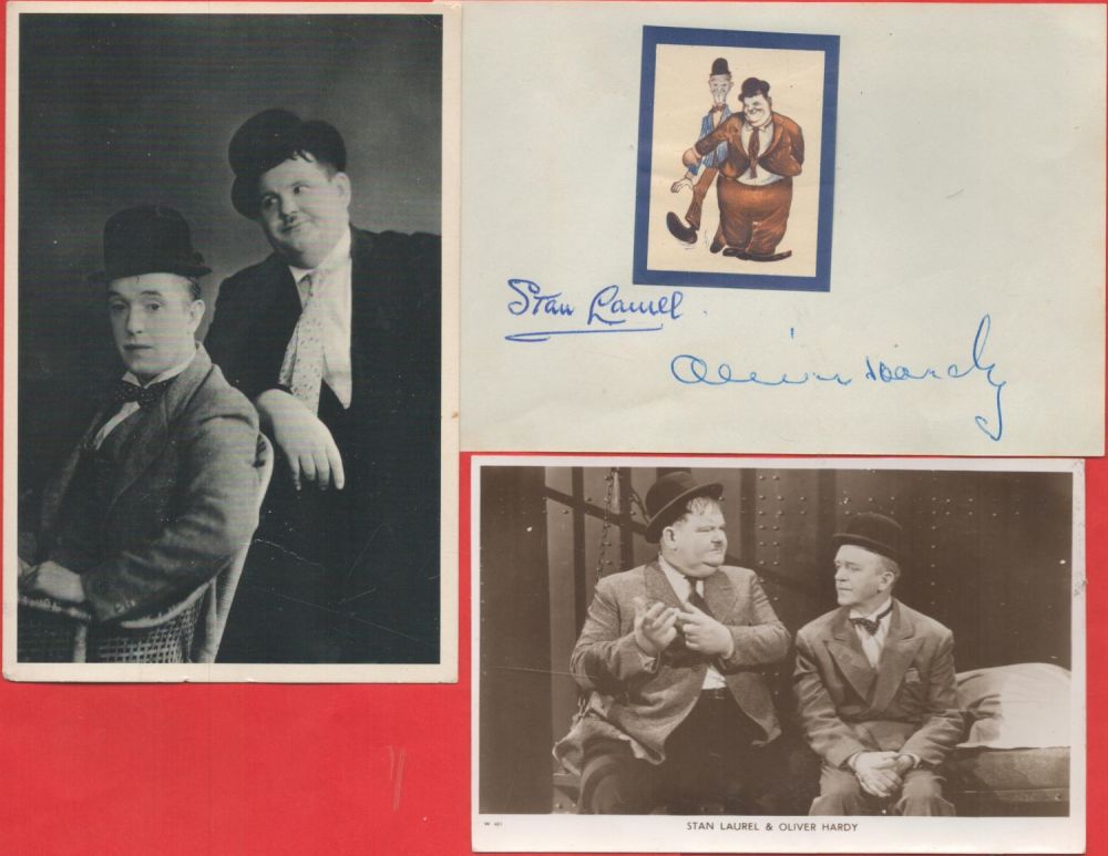 Lot 260: Laurel and Hardy signed 6x4 album page comes...