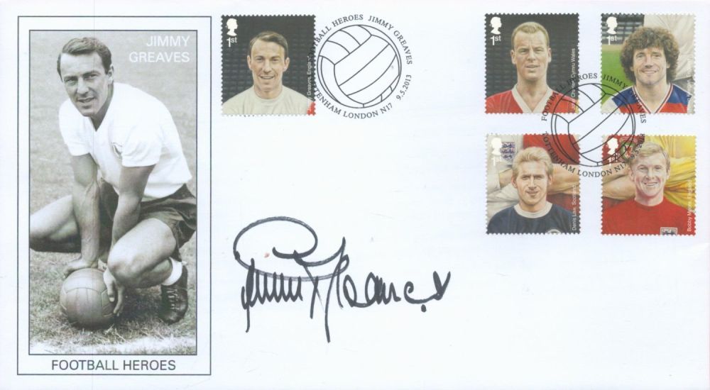 Lot 275: Jimmy Greaves signed Football Heroes FDC PM London...
