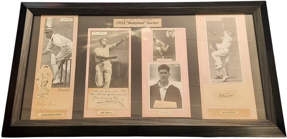 Lot 180: Cricket Bodyline multi signed framed and mounted signature...