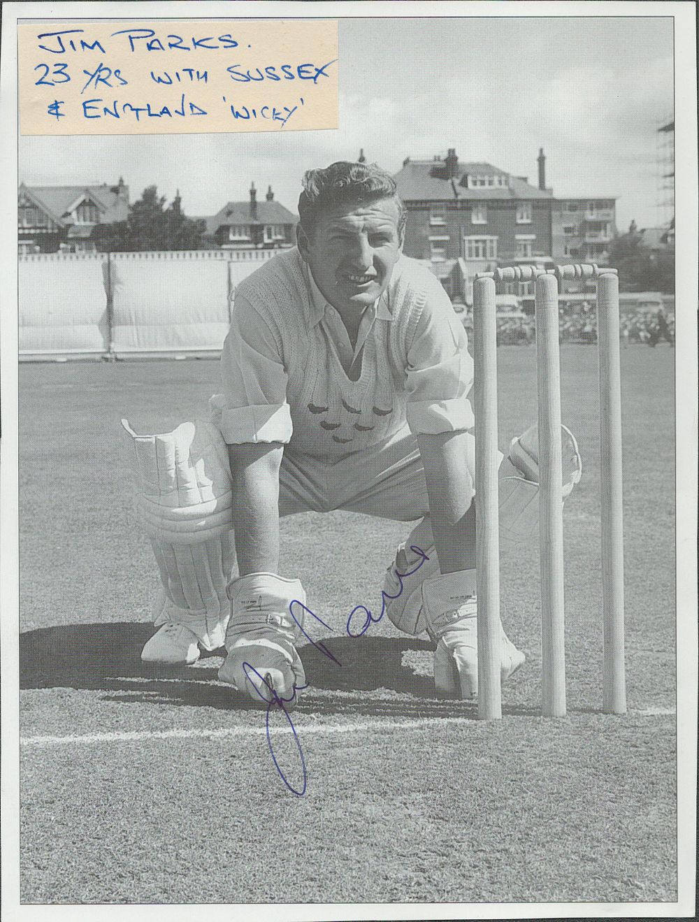 Lot 190: Cricket Jim Parks signed 8x8inch approx vintage black...