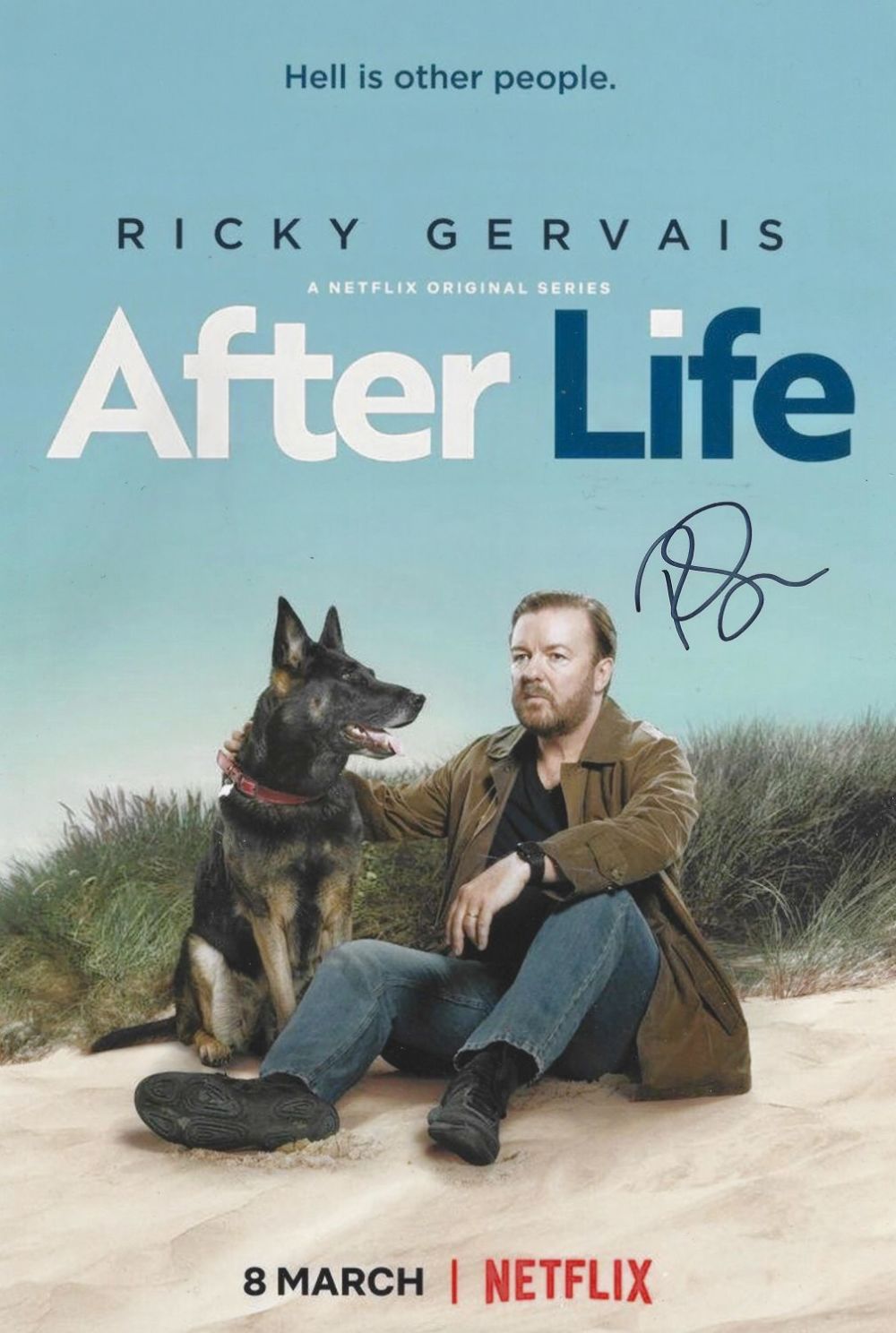 Lot 293: Ricky Gervais signed 12x8 After Life colour photo....