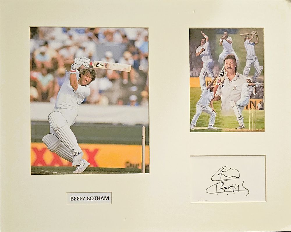 Lot 365: Cricket Ian Botham signed signature display includes 2...