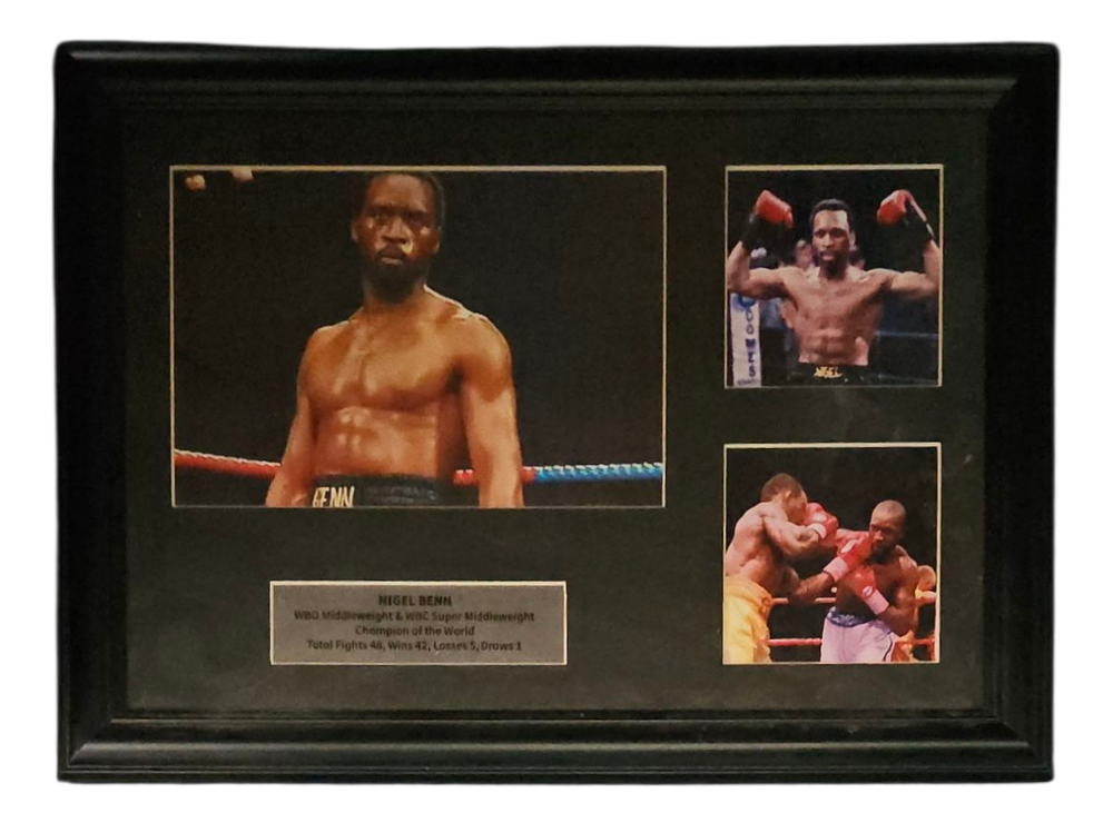 Lot 374: Nigel Benn colour photo montage. Mounted and framed...