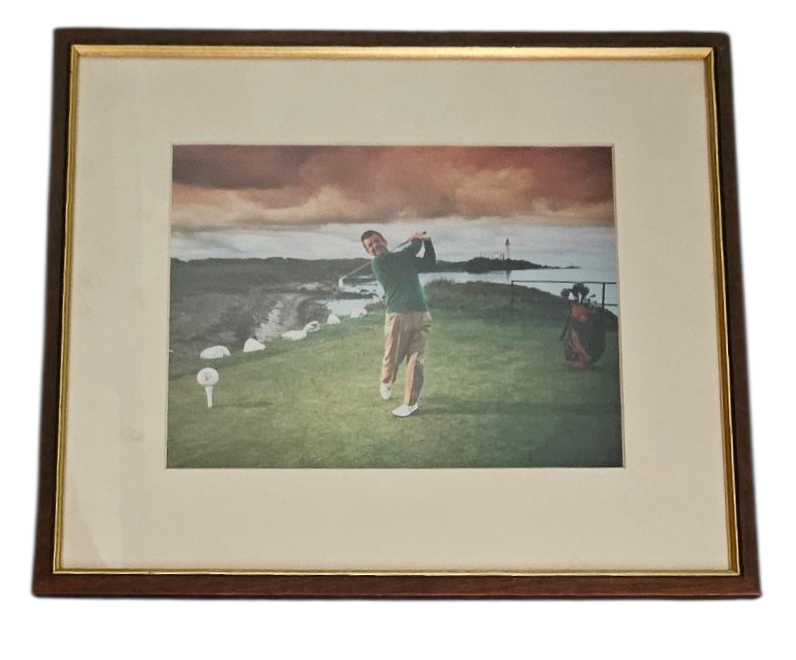 Lot 385: Tony Jacklin signed colour photo. Mounted and framed...
