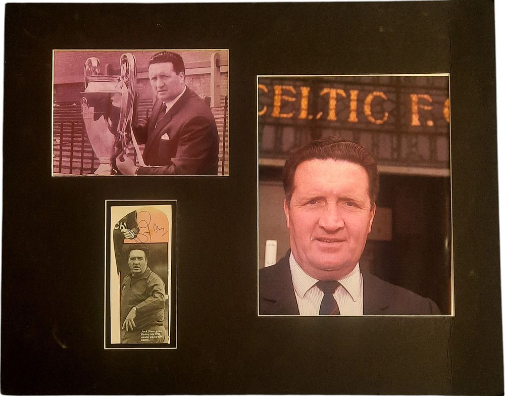 Lot 393: Jock Stein signature piece mounted with 2 photos....