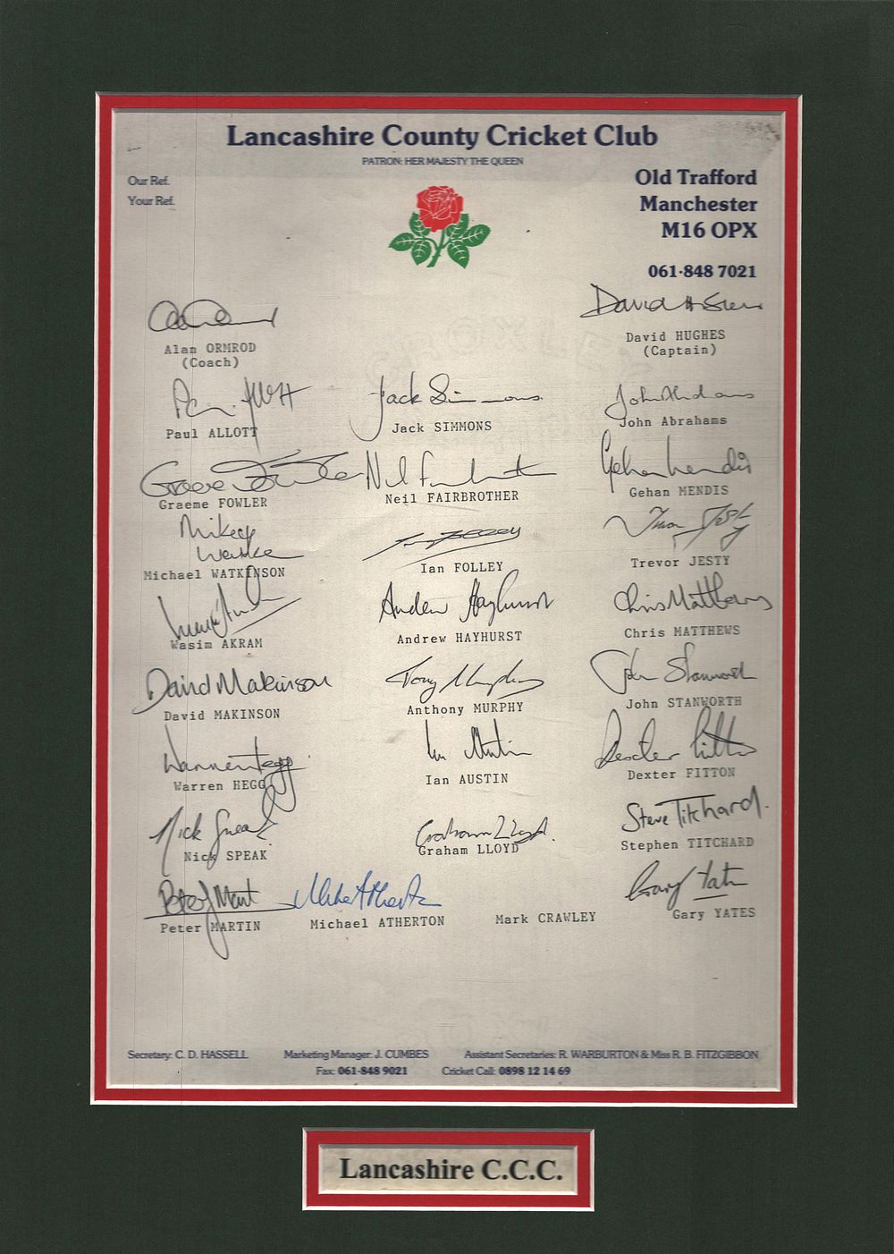 Lot 419: Lancashire CCC 1991 signed team sheet. Some of...