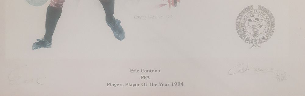 Lot 451: Eric Cantona print. Numbered 243/950. Signed by the...